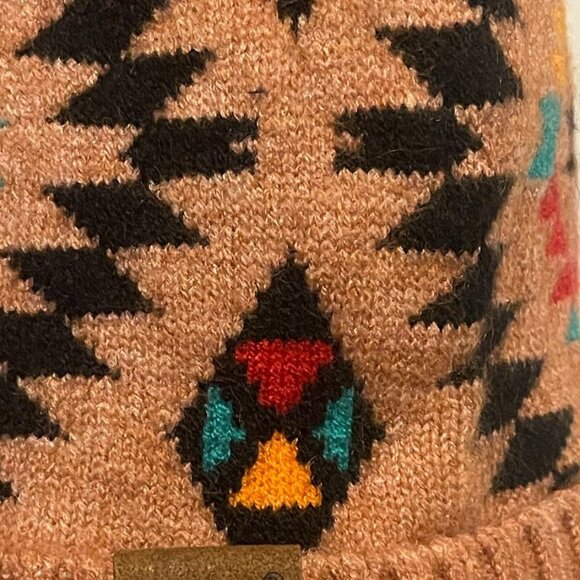 C.C Aztec Print‎ Beanie With Faux Fur Pom Womens Rayon/Nylon Blend Multicolor - Picture 7 of 14